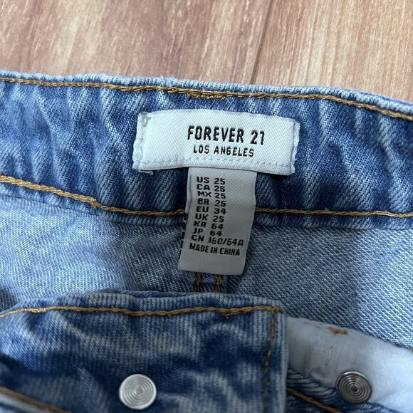 Forever 21 Distressed Jean Shorts Size 25 Button Fly Y2K Retro Denim Folded Hem - Picture 5 of 6